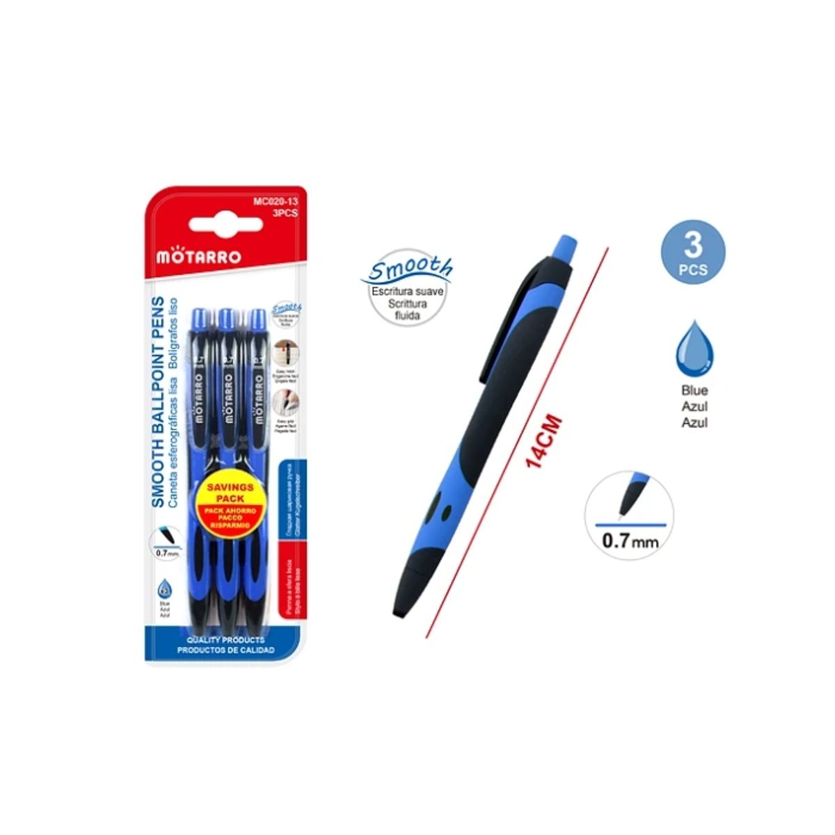 GENERICO - Boligráfo Azul 0.7 mm 3 Pcs