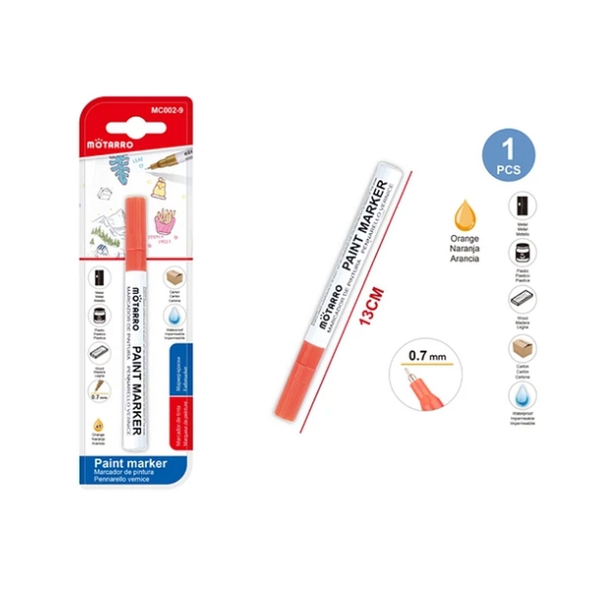 GENERICO - Marcador De Pintura Rojo 07mm 13Cm