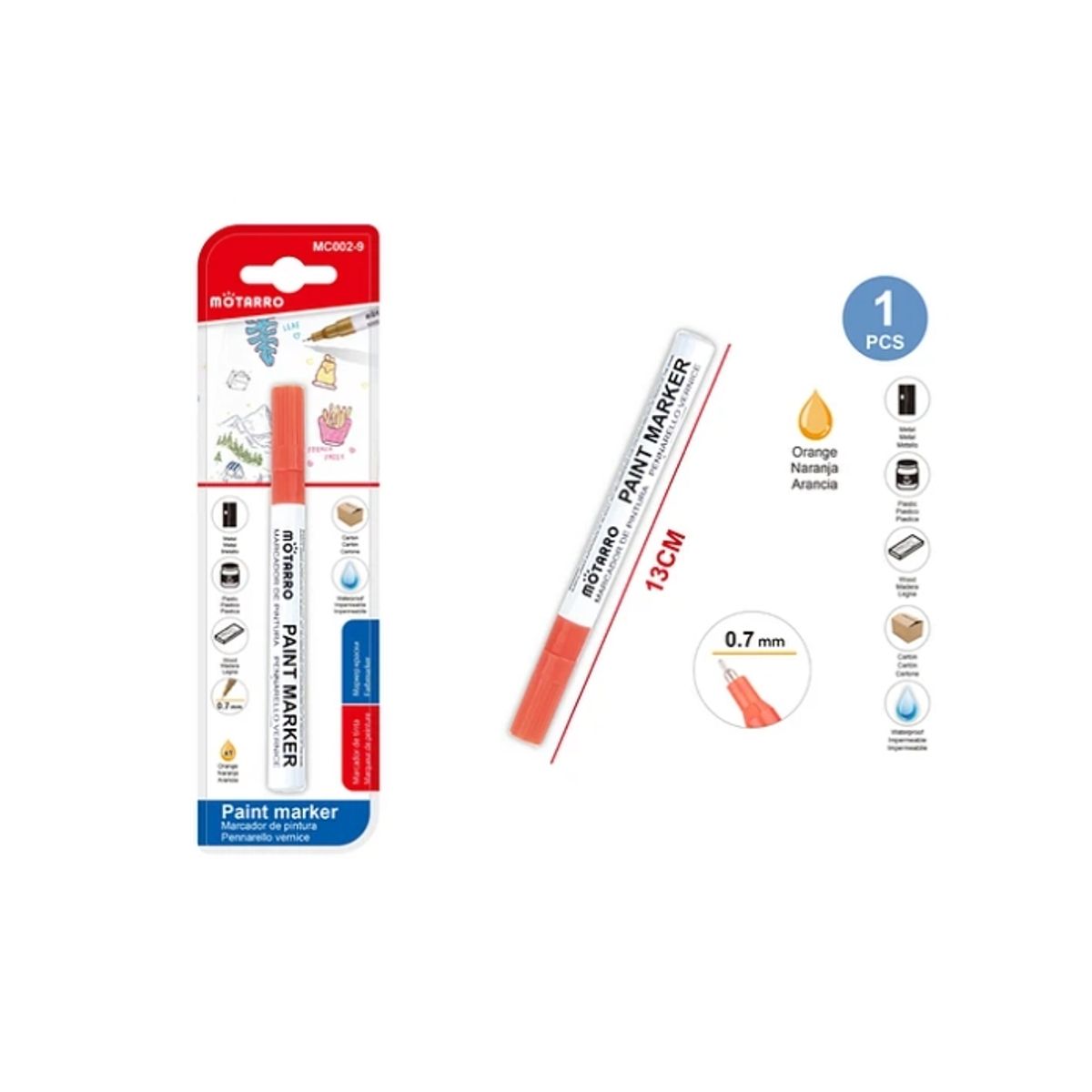 GENERICO - Marcador De Pintura Rojo 07mm 13Cm