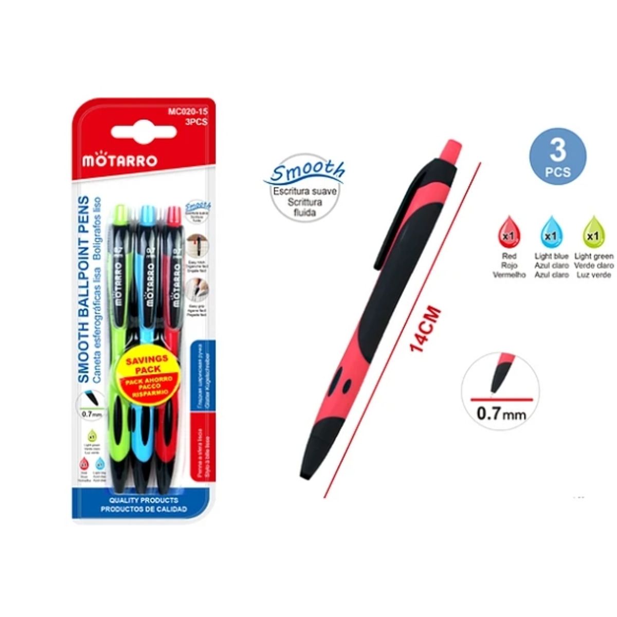 GENERICO - Bolígrafo Smooth 3 Colores 0,7 mm 3Pcs