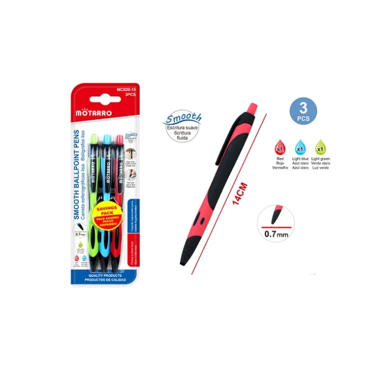 GENERICO - Bolígrafo Smooth 3 Colores 0,7 mm 3Pcs