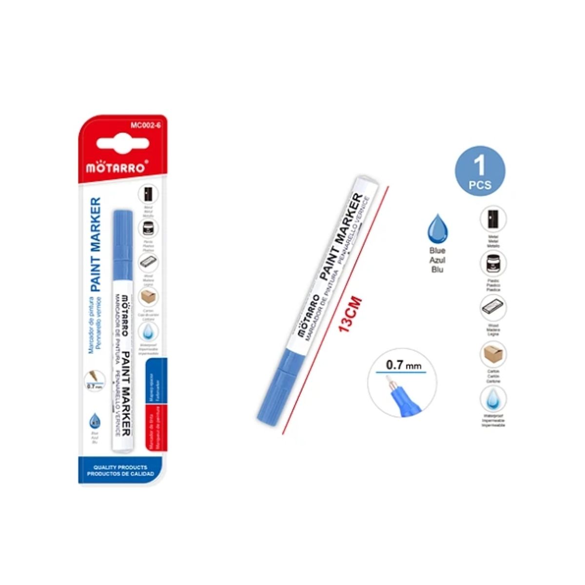 GENERICO - Marcador De Pintura Azul 0,7mm 13cm Set 3 Unidades