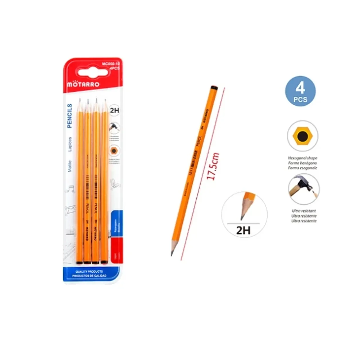 GENERICO - Pack Lápiz Gráfito 2HB 175Cm 4Pcs