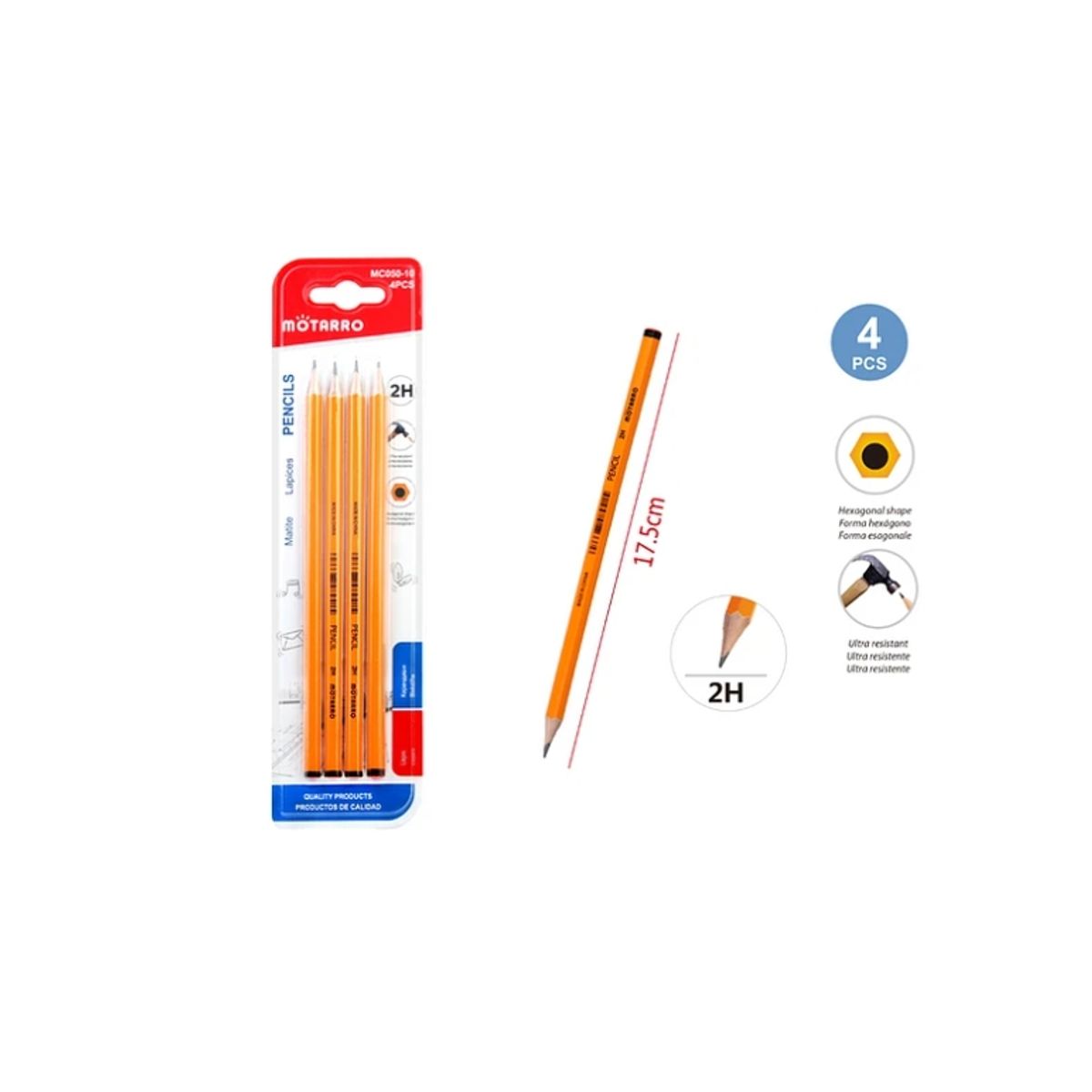 GENERICO - Pack Lápiz Gráfito 2HB 175Cm 4Pcs