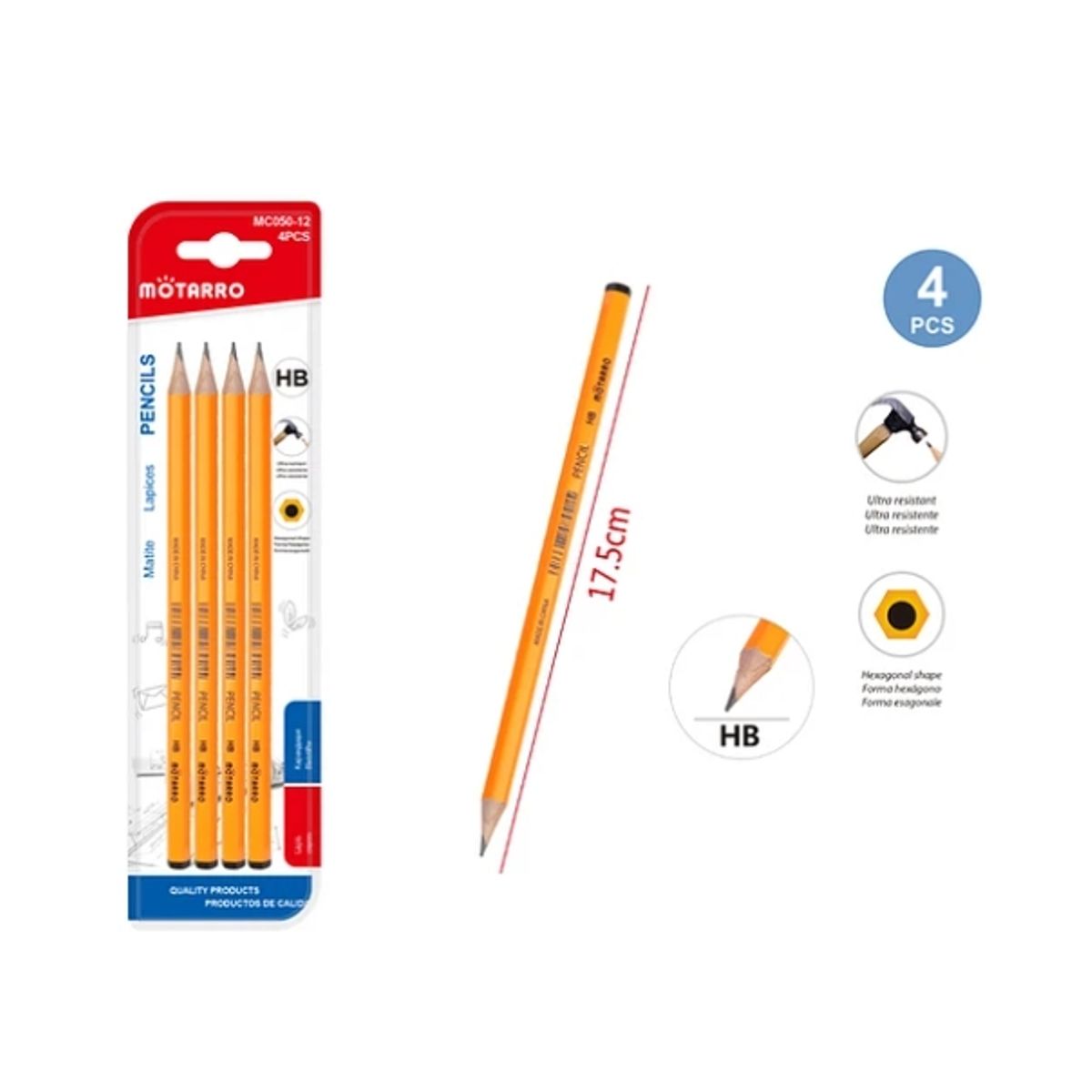 GENERICO - Pack Lápiz Gráfito HB 175cm 4Pcs