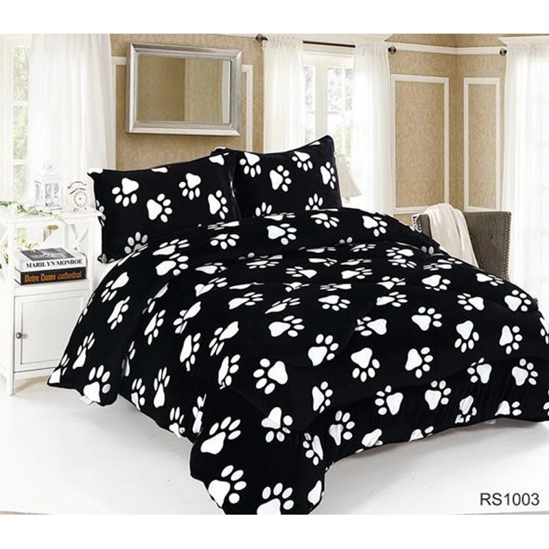 GENERICO - Cobertor de Invierno Plush con chiporro 1.5 plazas negro patitas