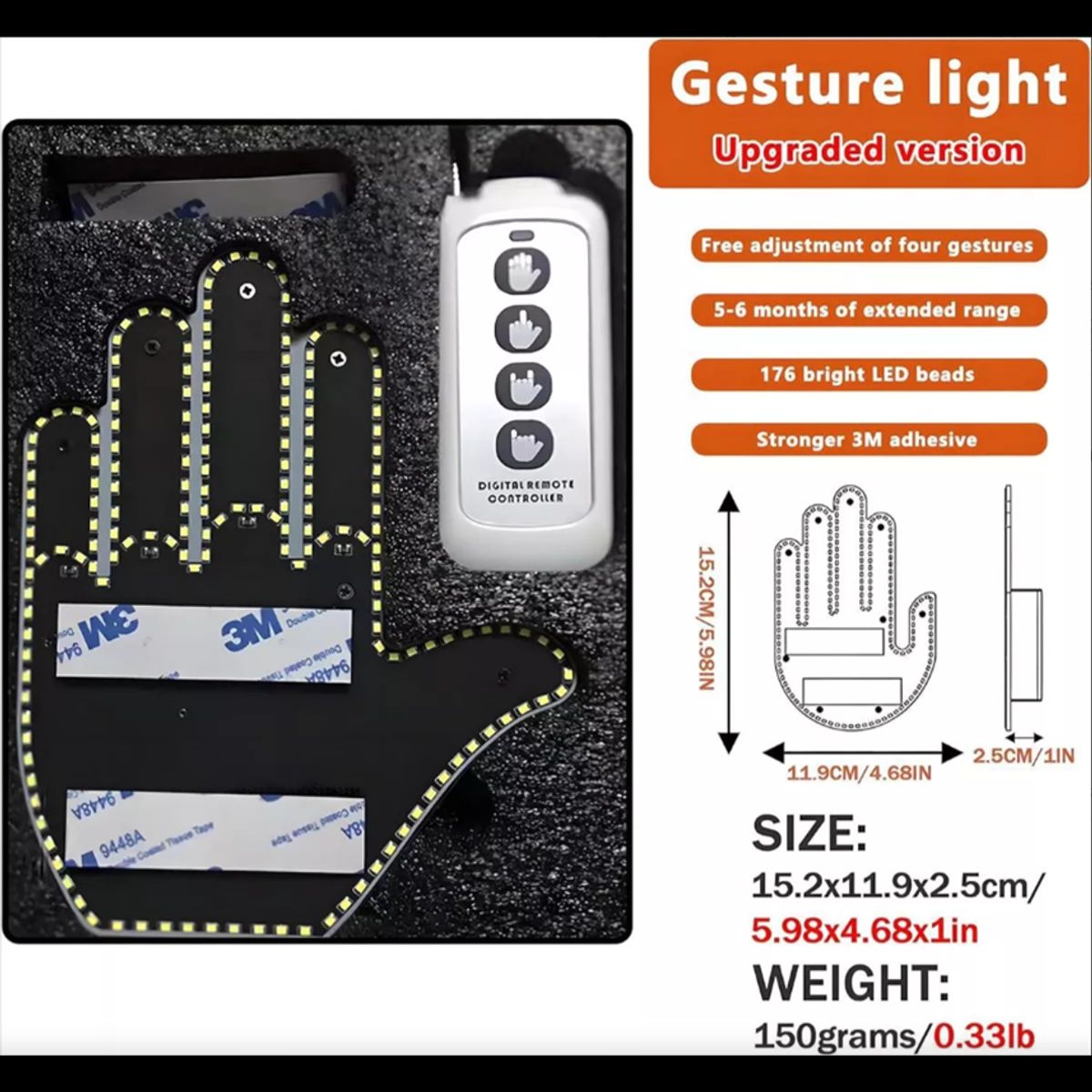 TNAKIEX - Señal De Mano Led Para Coche Luz De Gesto Control Remoto