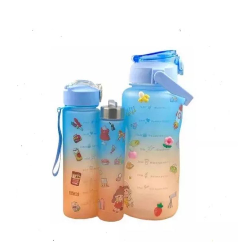 GENERICO - Pack De 3 Botellas Motivacional 2 Litros 900ml 300ml Agua