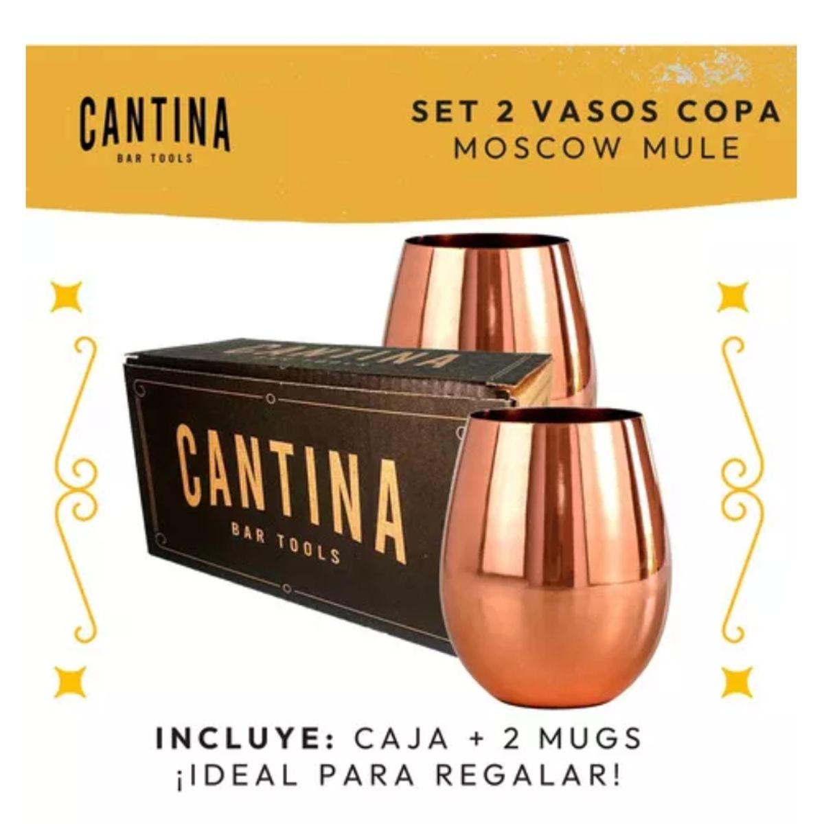 GENERICO - Vasos Cobre Liso Moscow Mule Set De 2 Mugs Coctel 500ml