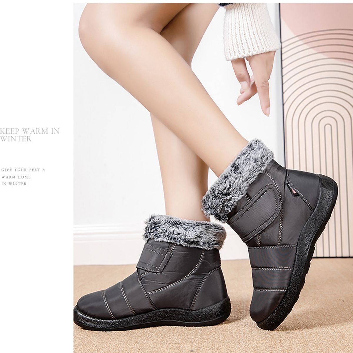 BLWOENS - Botas de algodón de nieve para Mujer - Gris