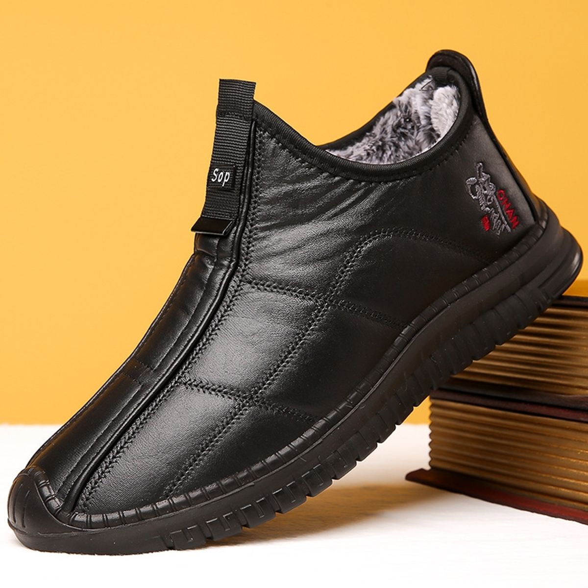 BLWOENS - Botas de algodón cortas de nieve para Hombre - Negra