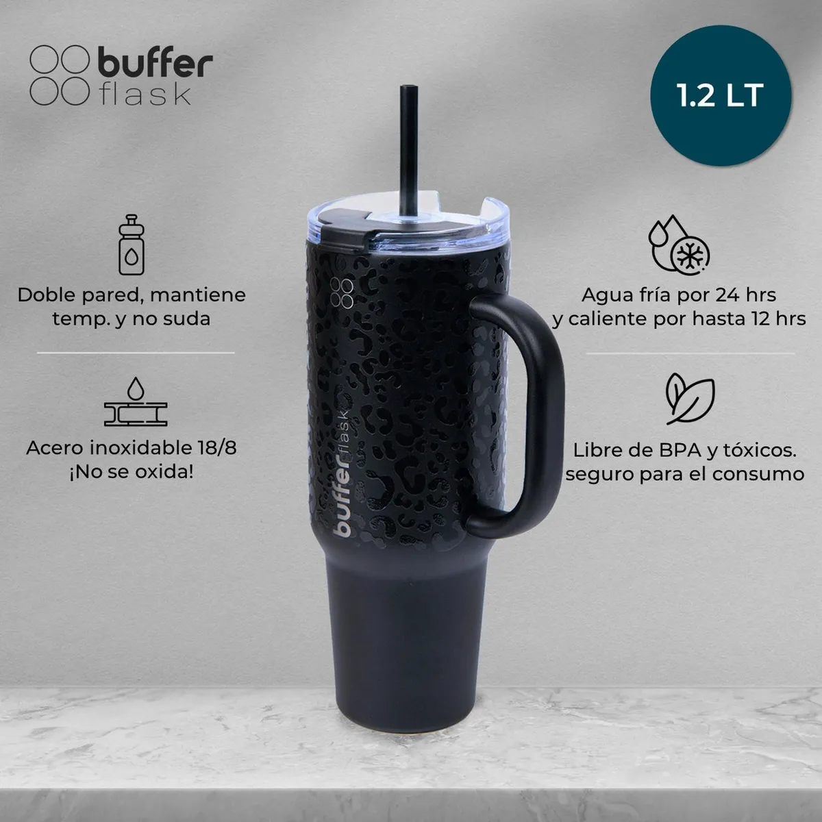 BUFFER FLASK - Vaso Termico Mug Buffer 1,2 Lt  Inox Frio  Calor - Negro