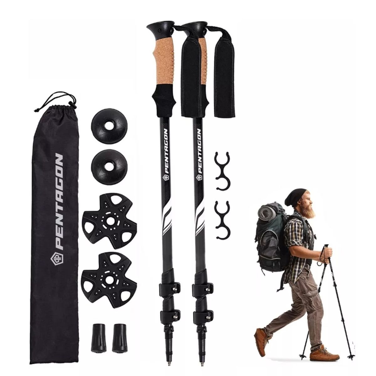 GENERICO - Bastones De Trekking Set De 2 Plegables Aluminio Pentagon