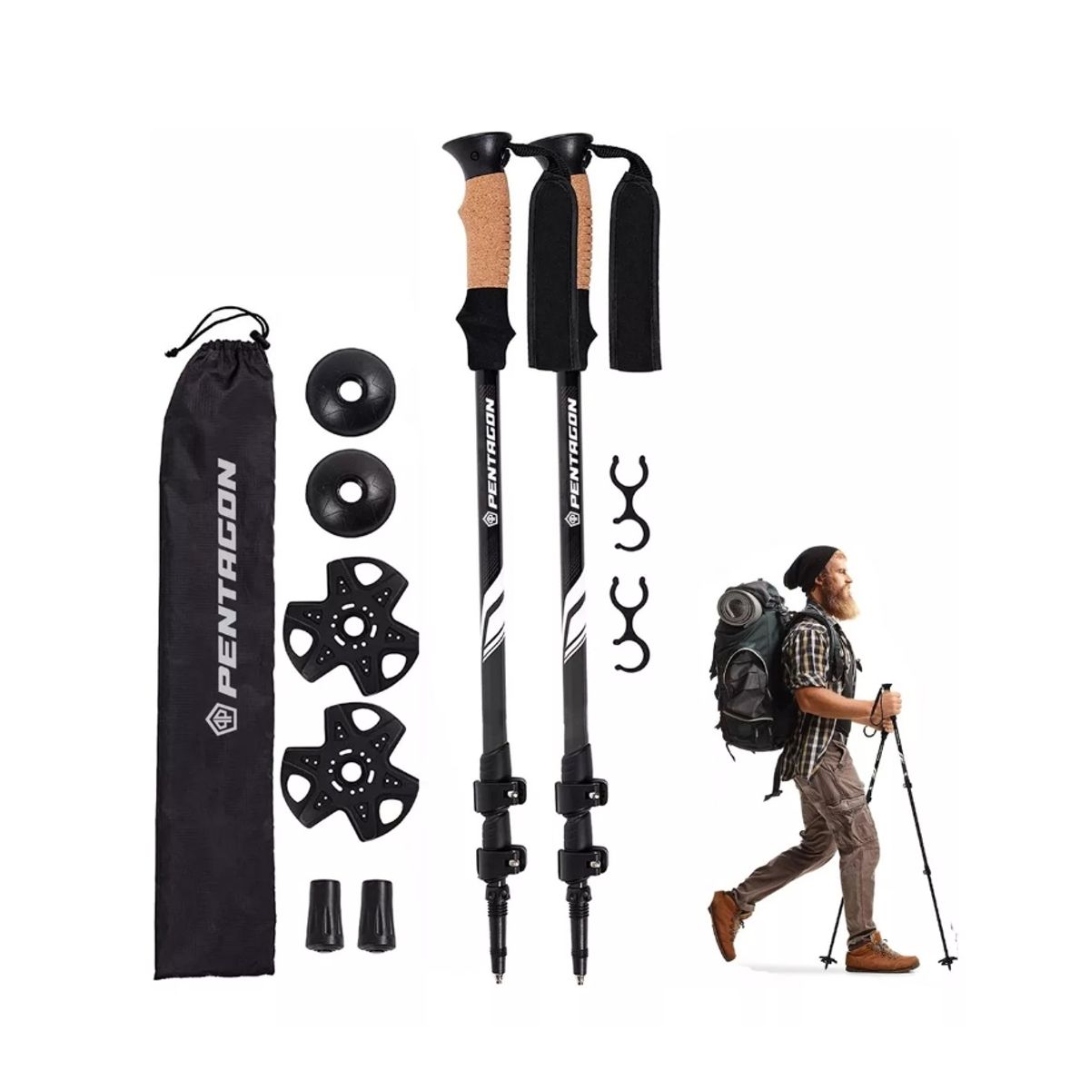 GENERICO - Bastones De Trekking Set De 2 Plegables Aluminio Pentagon