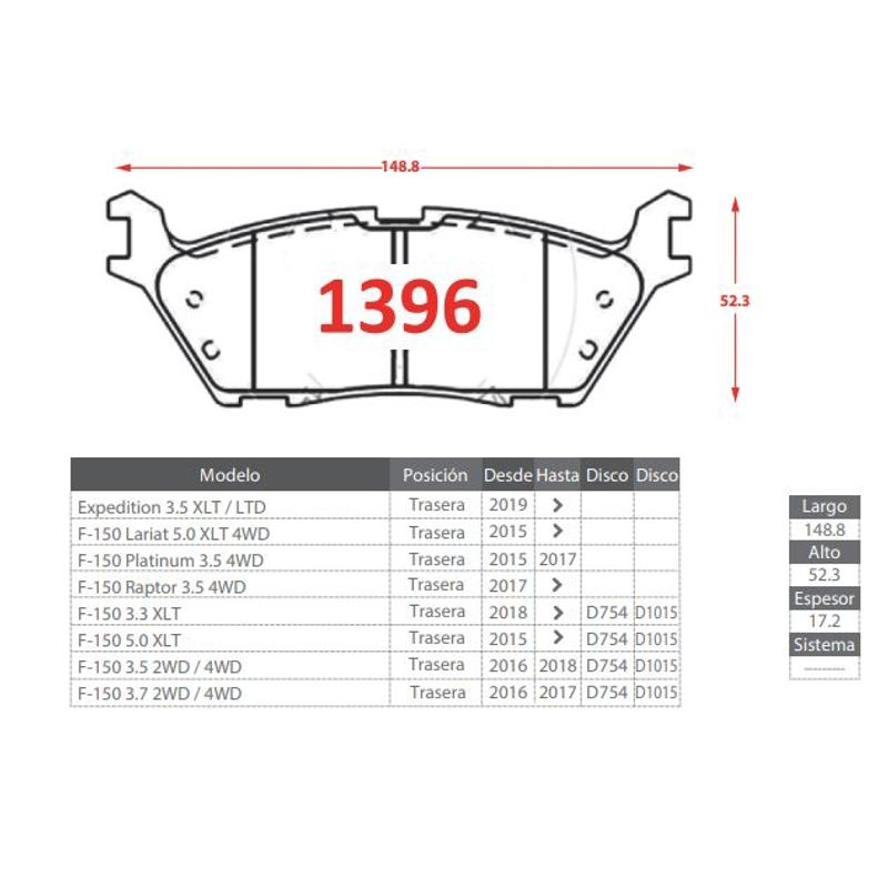 FORD - PASTILLAS TRASERAS FORD F-150 RAPTOR 3.5 4WD