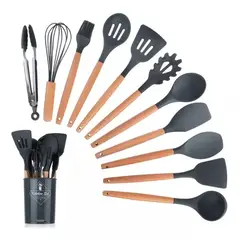 GENERICO - Set 12 Utensilios Cocina Mango Y Madera Repostería