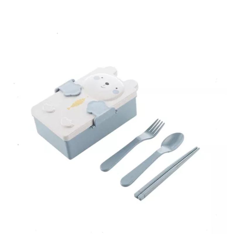 GENERICO - Fiambrera Táper Kawaii Para Niños Y Cubiertos Azul Rosa