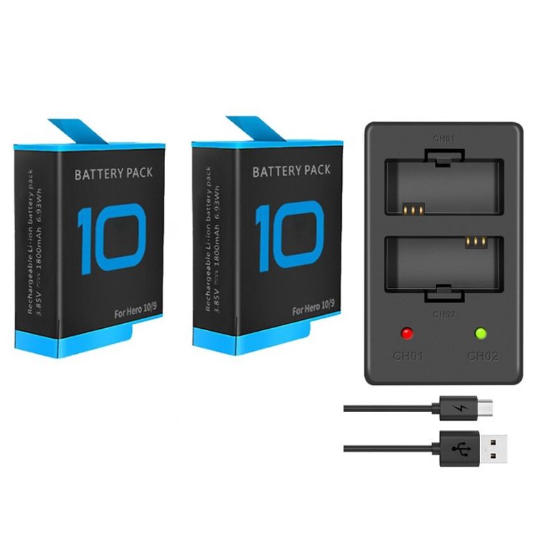 GENERICO - KIT CARGADOR + 2 BATERÍAS GOPRO 9, 10, 11, 12 ALTERNATIVA
