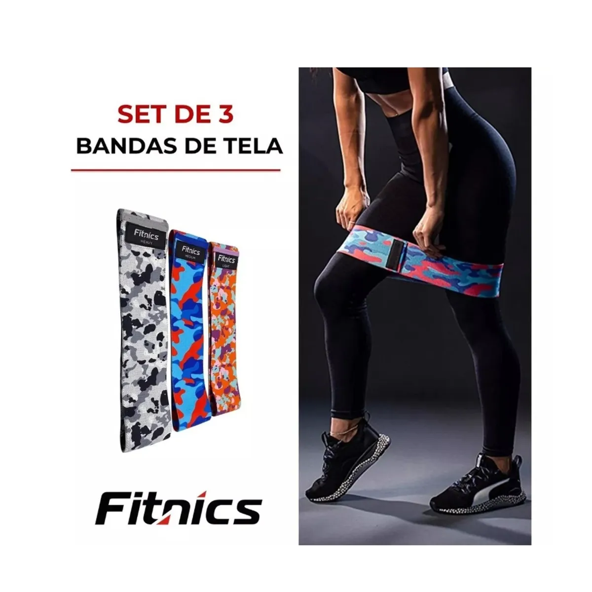 GENERICO - Bandas Resistencia Elasticas  Set X 3 Color Camuflada
