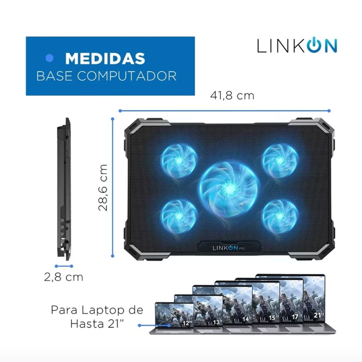 GENERICO - Base Cooler 5 Ventiladores Enfriador Notebook Luz 2 Usb