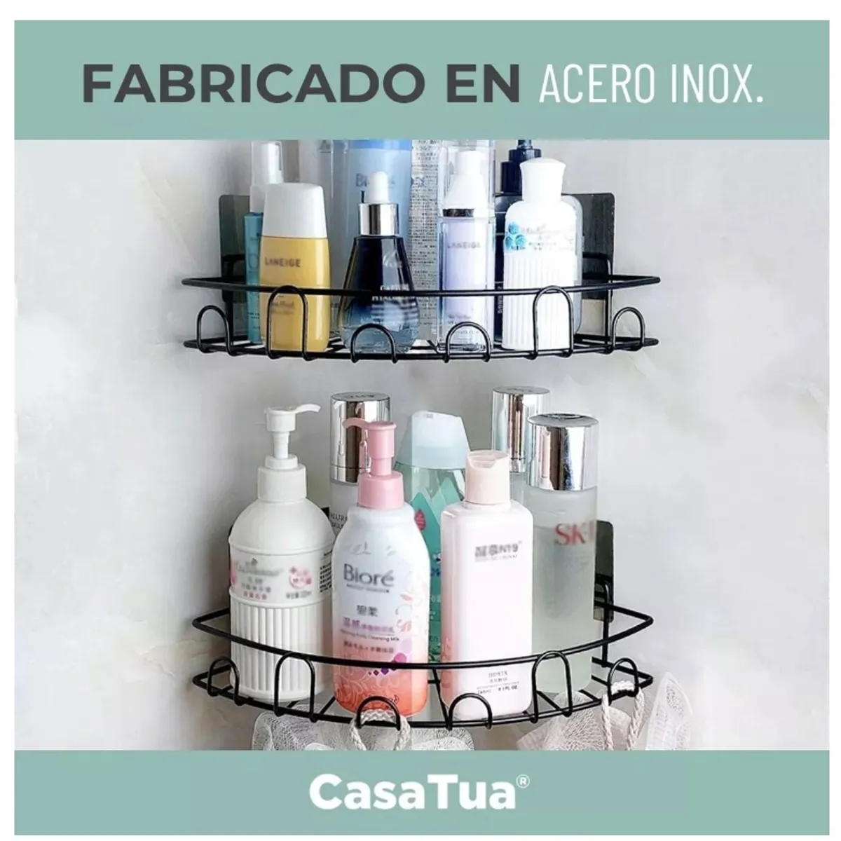 GENERICO - Esquinero Organizador Ducha Baño Adhesivo Set 2 Inoxidable Color Negro