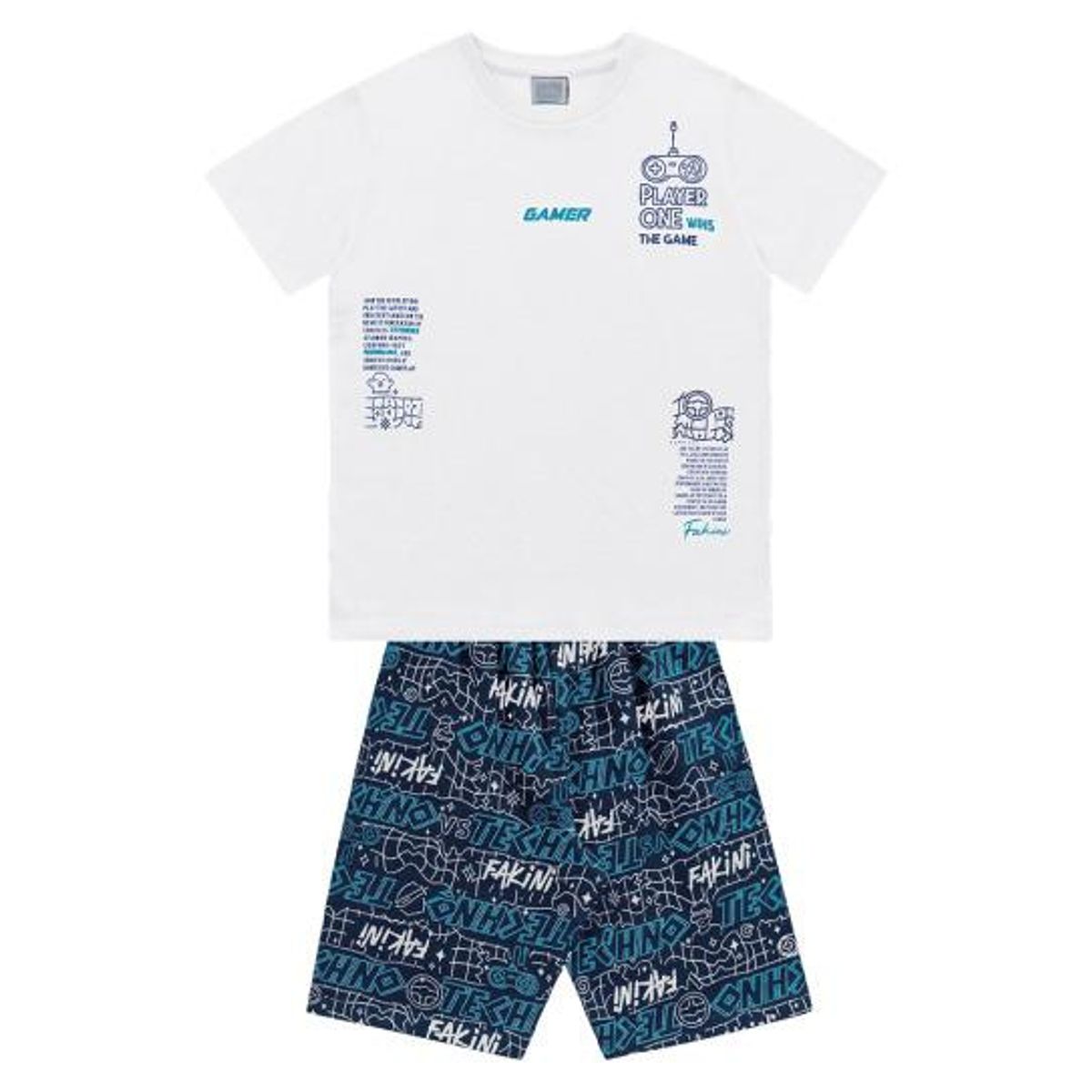 COYOTE KIDS - Conjunto polera blanca y short gamer - Blanco