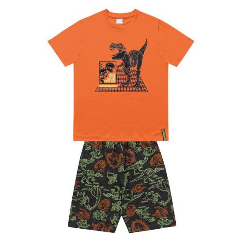 COYOTE KIDS - Conjunto polera naranja y short dinosaurio - Naranja