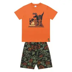 COYOTE KIDS - Conjunto polera naranja y short dinosaurio - Naranja