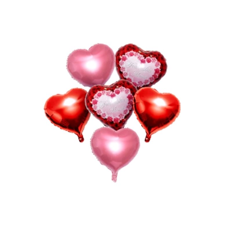 GENERICO - Set Globo Metalico Feliz Dia Mama Rojos y Rosa