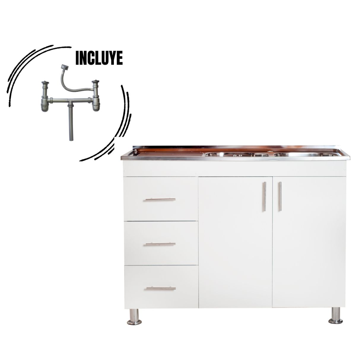 IMPOSALON - kit mueble lavaplatos 120 cm izquierdo con rebalse