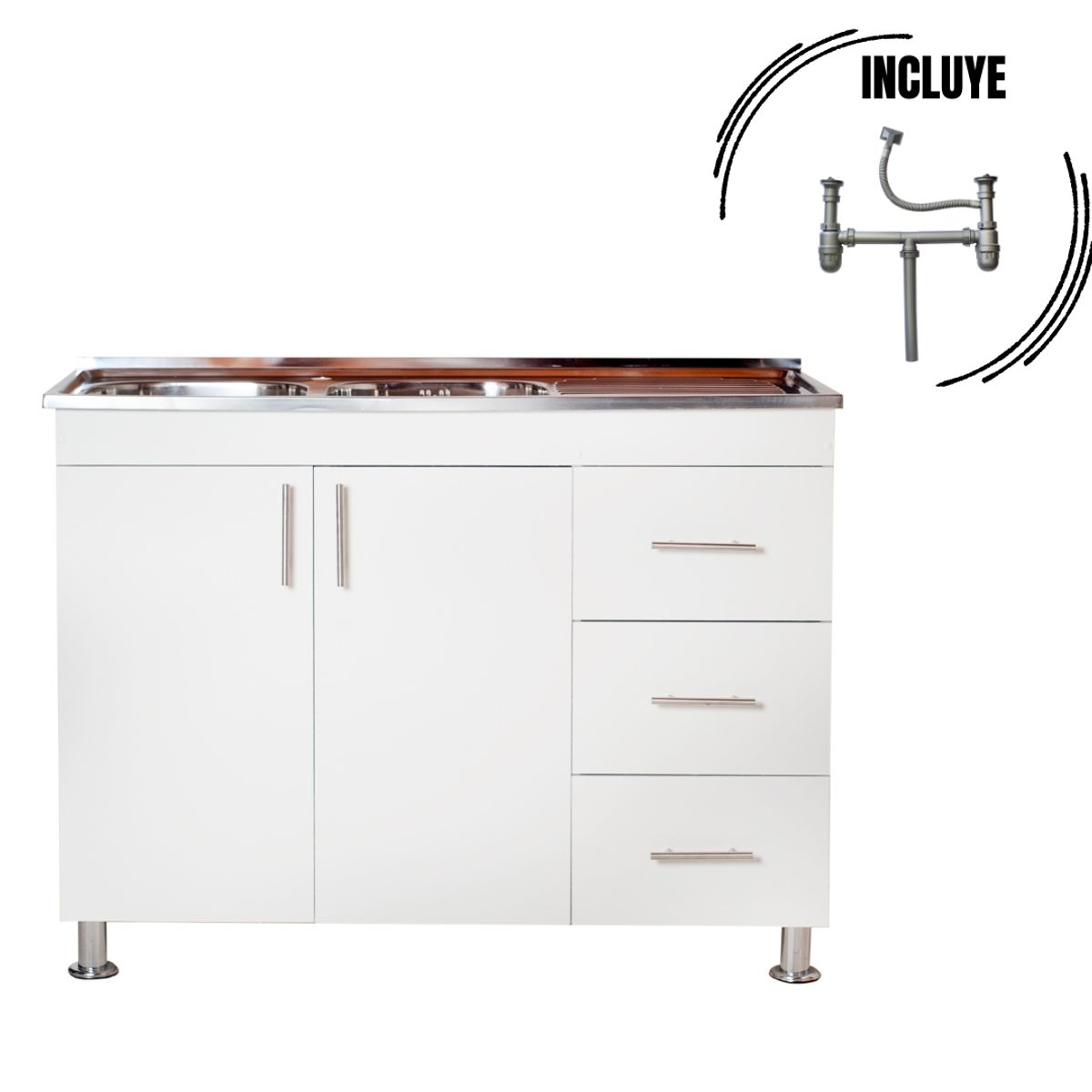 IMPOSALON - kit mueble lavaplatos 120 cm derecho con rebalse