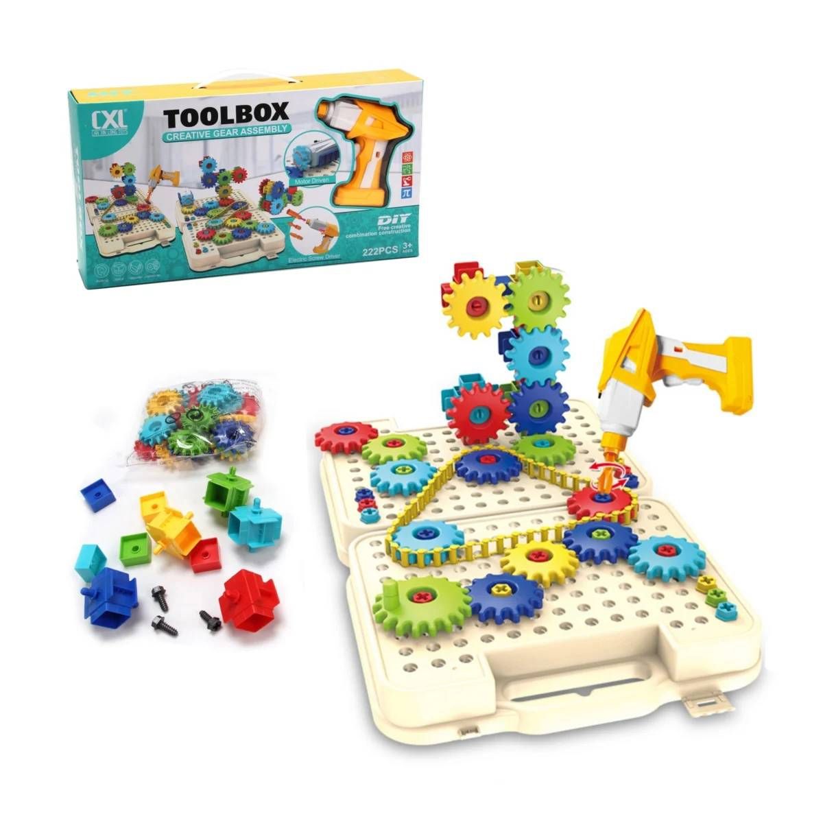 ANSALDO - Pack De Engranajes De 222 Piezas En Maleta Con Taladro