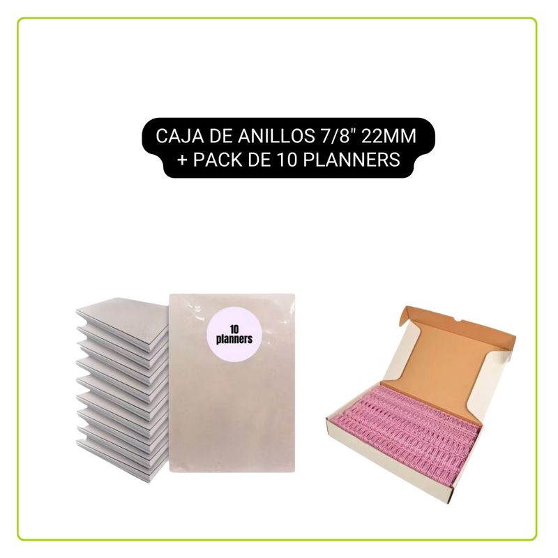 GENERICO - Pack 10 Planners A5 + Anillos 7/8 50u. Rosa Claro OB6