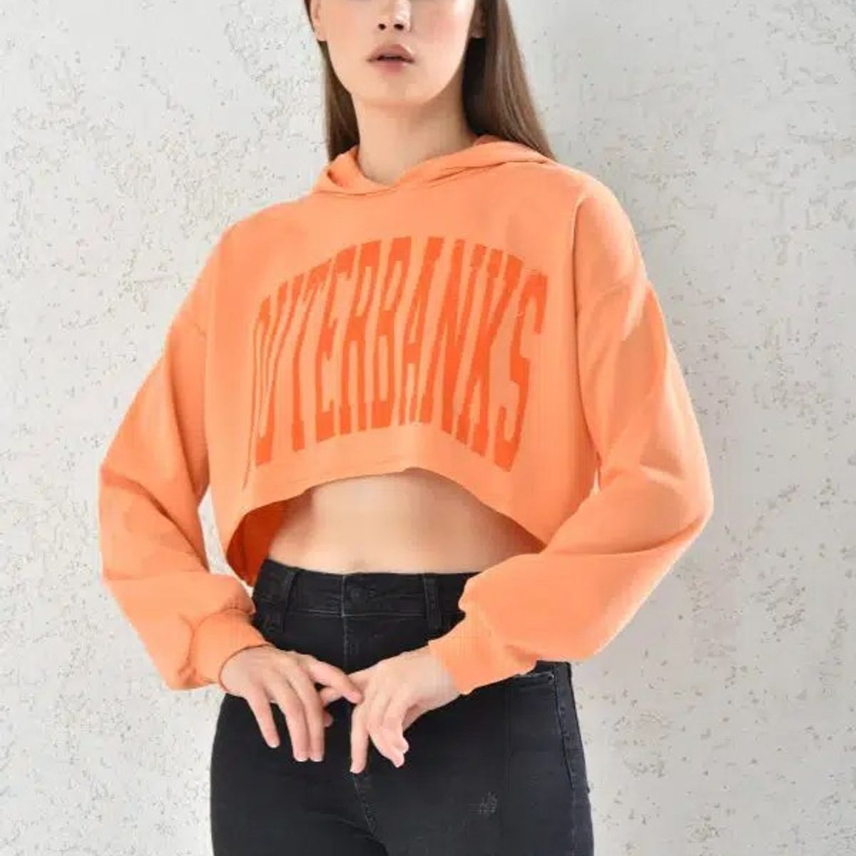 MROTTO - Poleron Crop Outerbanks Mujer Naranjo Con Capucha