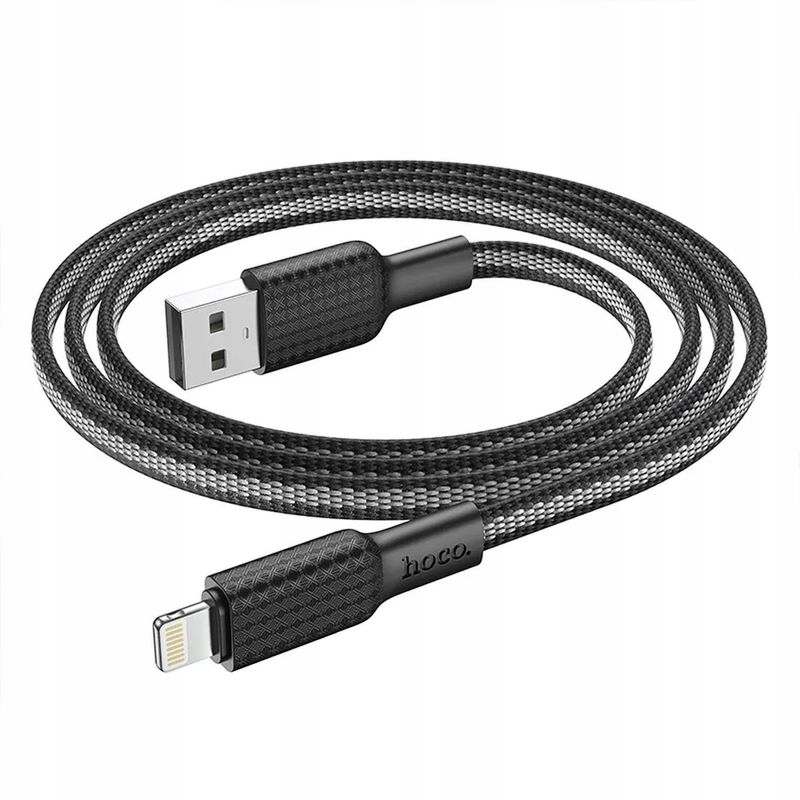 HOCO - Cable Plano Carga y Datos 2.4 a USB a Lightning Trenzado 1m X69 Black