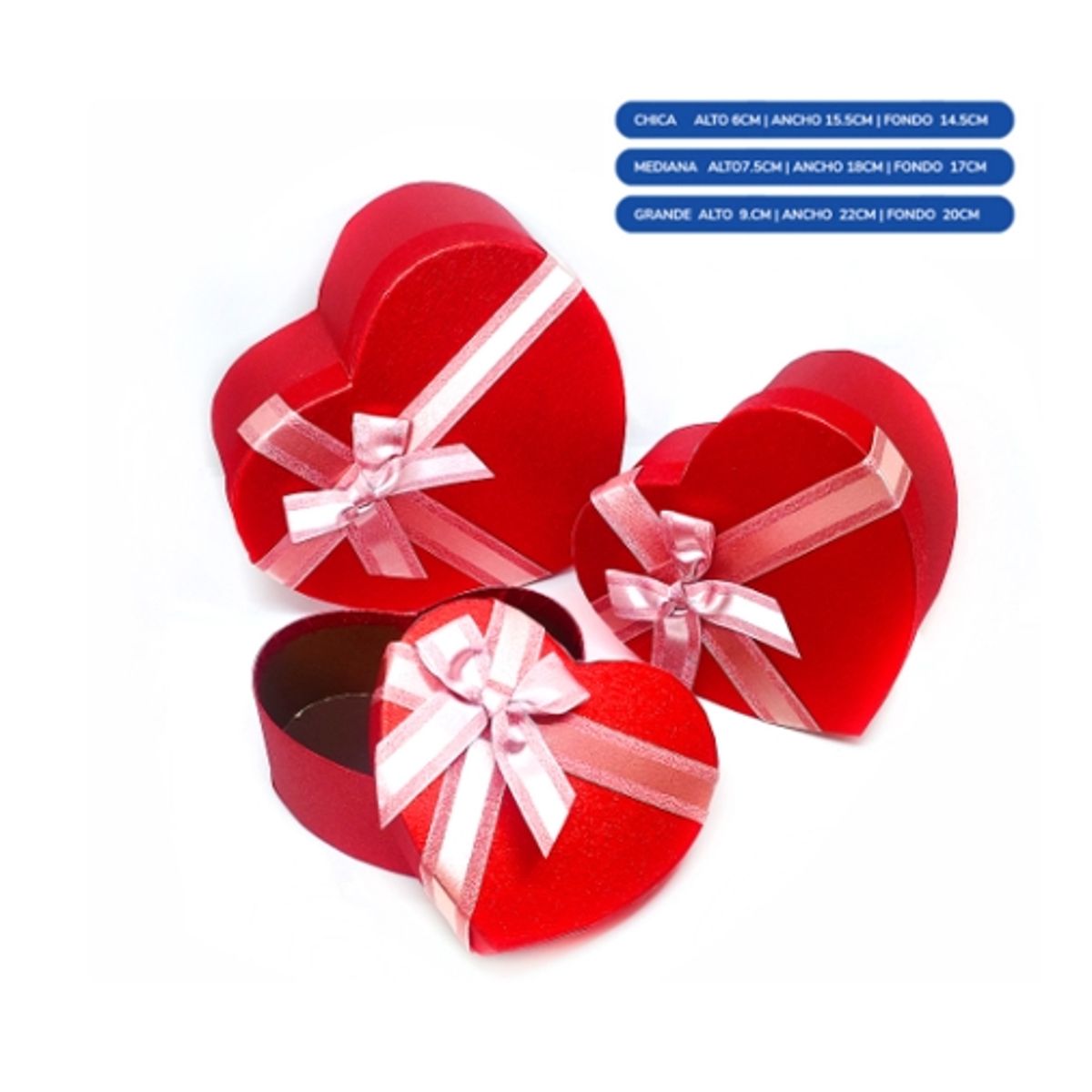 GENERICO - Caja Corazones Triple Metalica Rojo Con Lazo