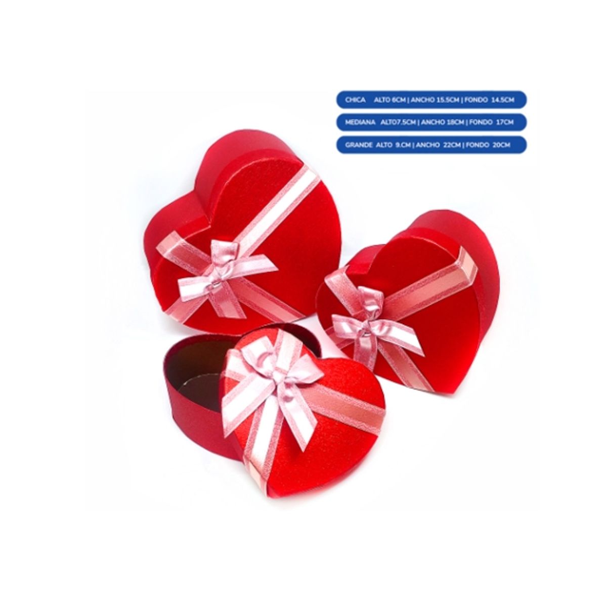 GENERICO - Caja Corazones Triple Metalica Rojo Con Lazo