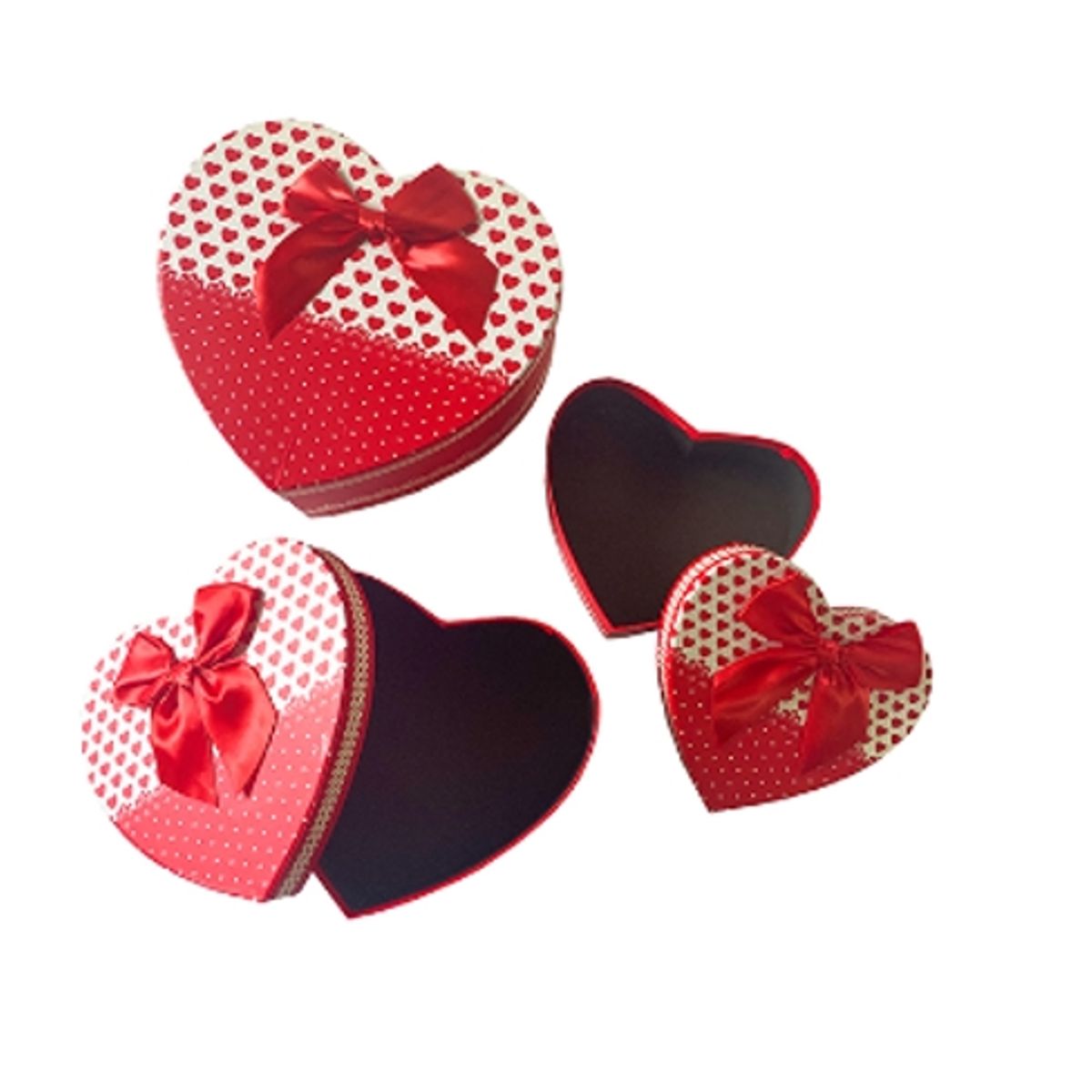 GENERICO - Caja Corazones Triple Metalica Rojo Con Lazo