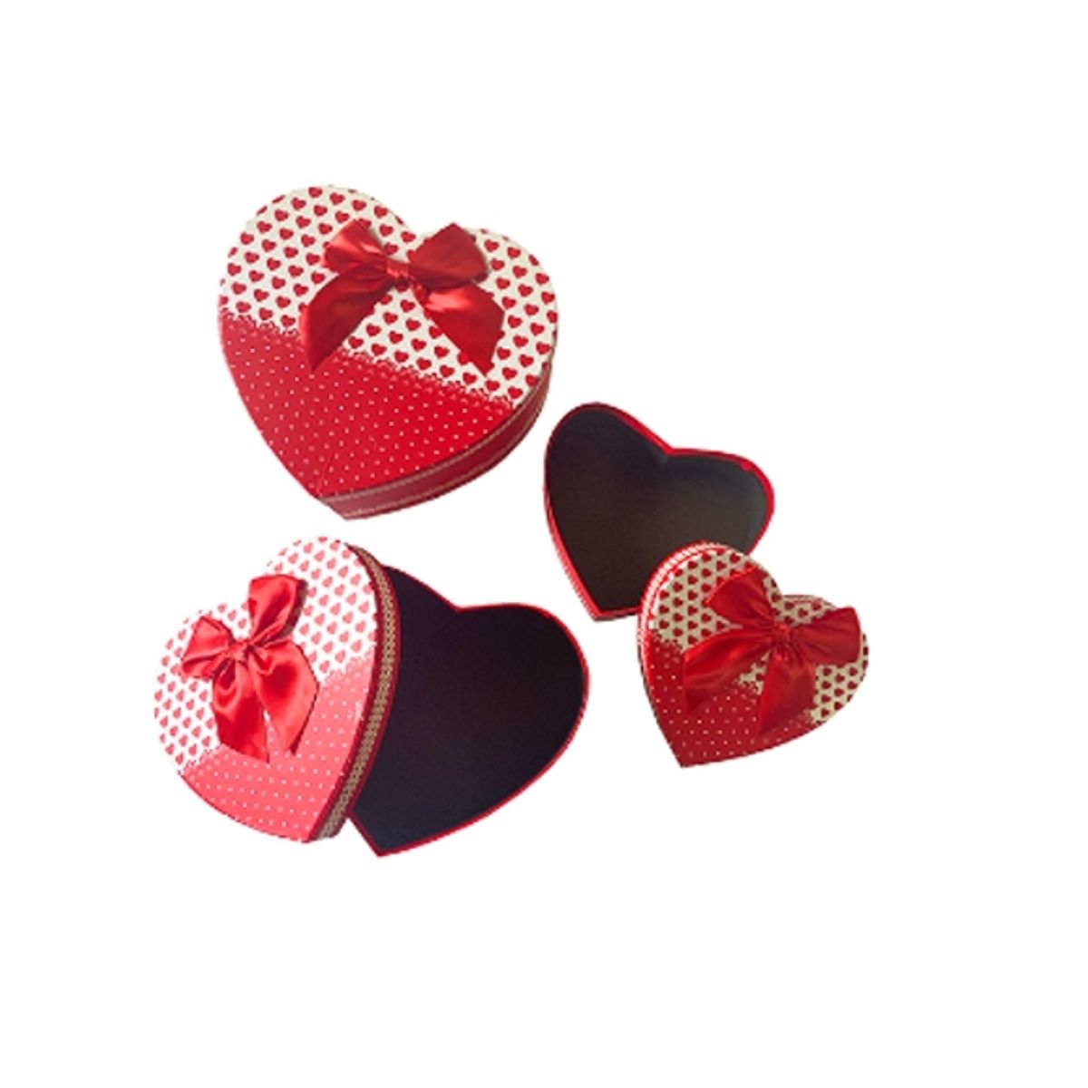 GENERICO - Caja Corazones Triple Metalica Rojo Con Lazo