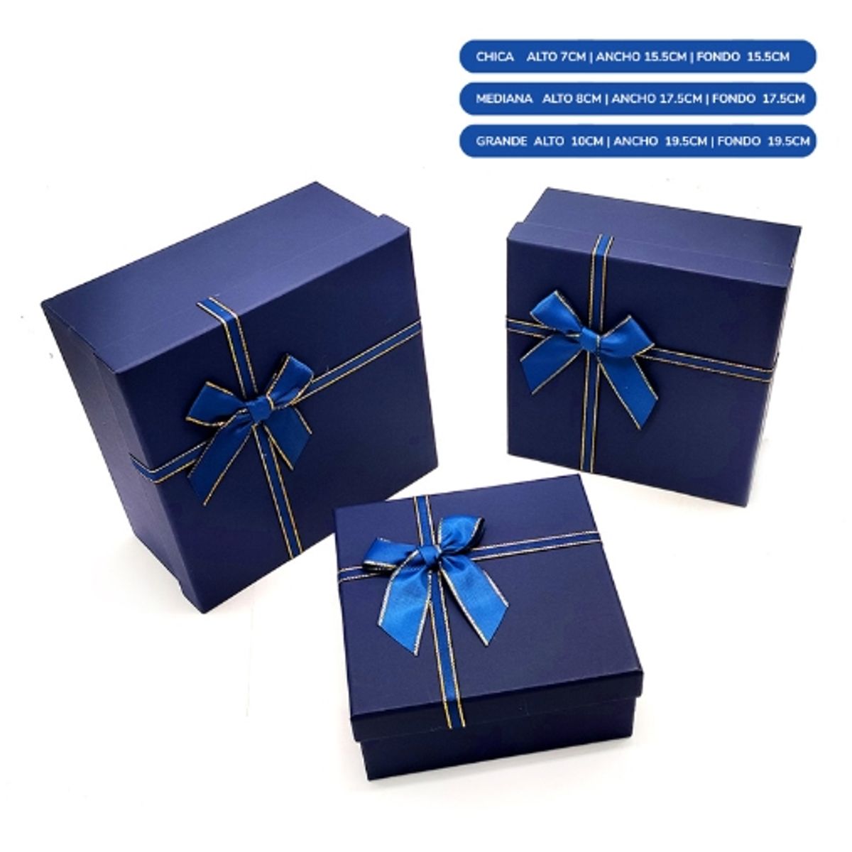 GENERICO - Caja Cuadrada Triple Azul Con Lazo