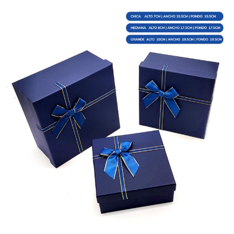 GENERICO - Caja Cuadrada Triple Azul Con Lazo