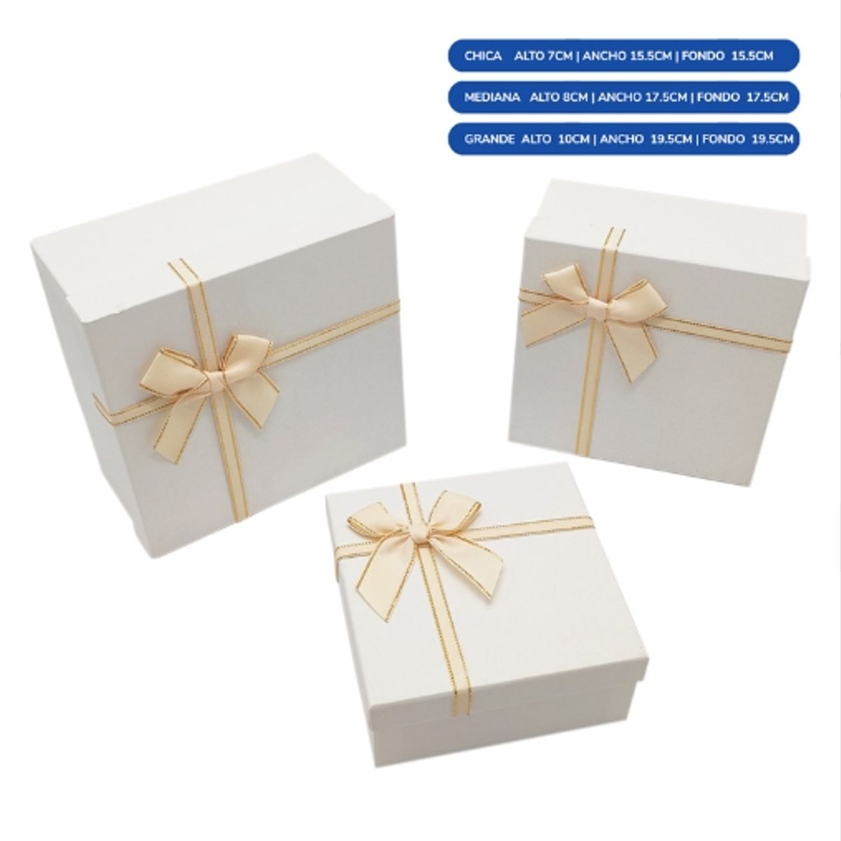GENERICO - Caja Cuadrada Triple Blanco Con Lazo