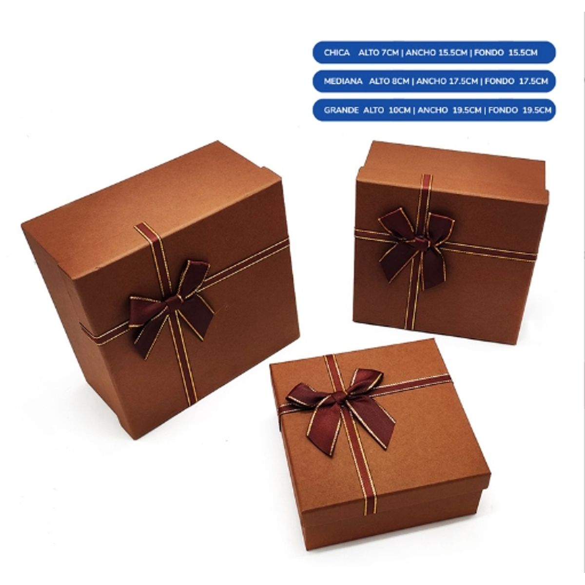 GENERICO - Caja Cuadrada Triple Marron Con Lazo