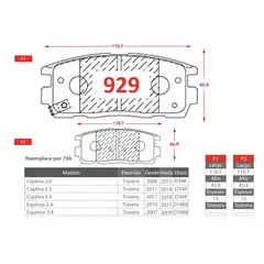 CHEVROLET - PASTILLAS TRASERAS CAPTIVA 2.0 2006-2015