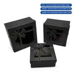 GENERICO - Caja Cuadrada Triple Ventan Negro Con Lazo
