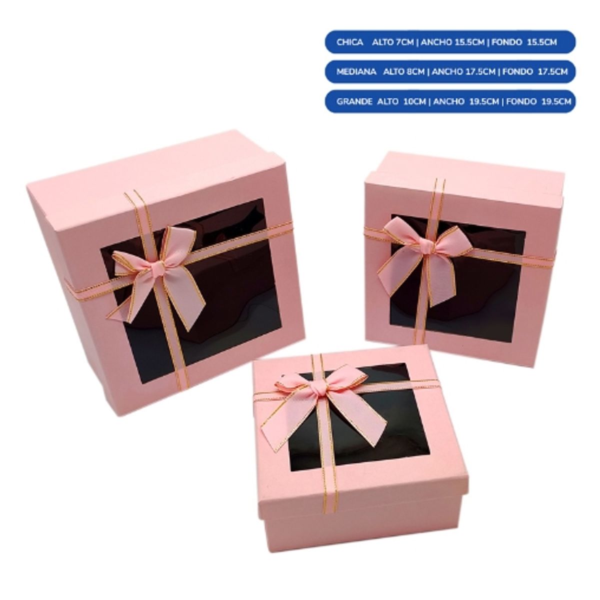 GENERICO - Caja Cuadrada Triple Ventan Rosa Con Lazo