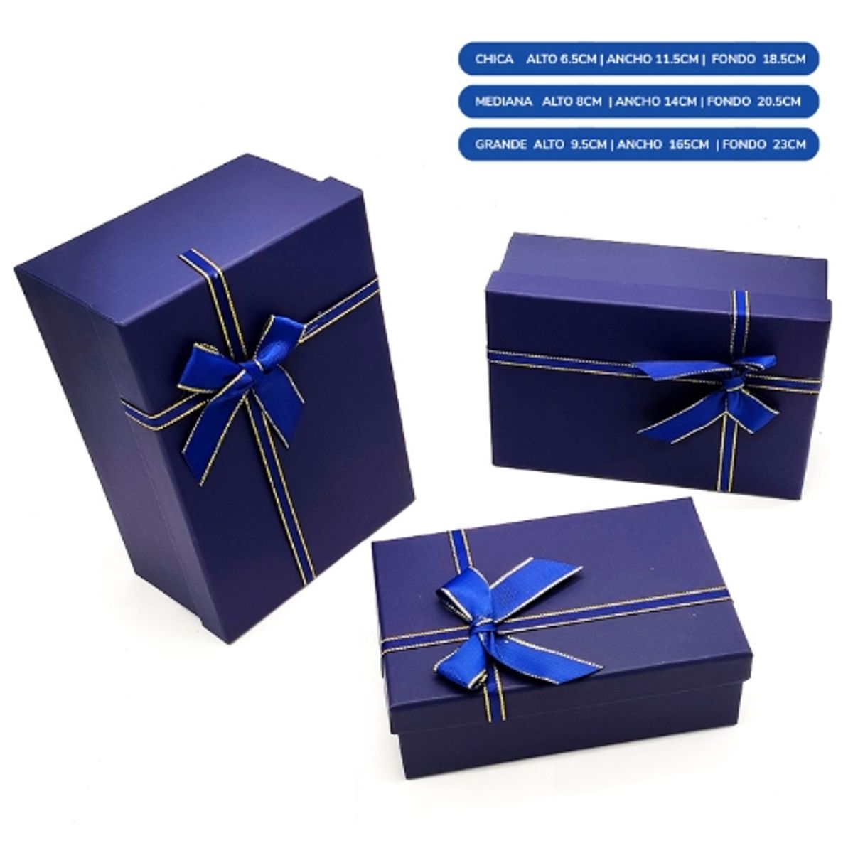 GENERICO - Caja Rectangular Triple Azul Con Lazo
