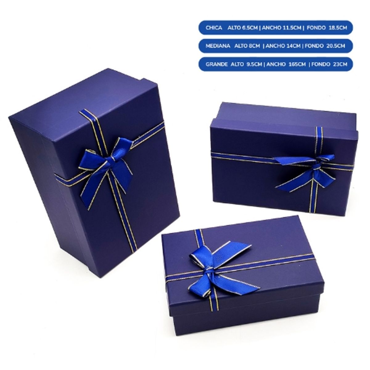 GENERICO - Caja Rectangular Triple Azul Con Lazo