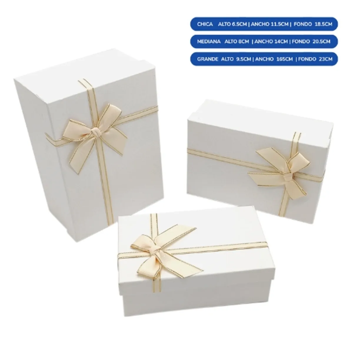 GENERICO - Caja Rectangular Triple Blanco Con Lazo