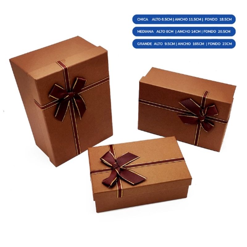 GENERICO - Caja Rectangular Triple Marron Con Lazo